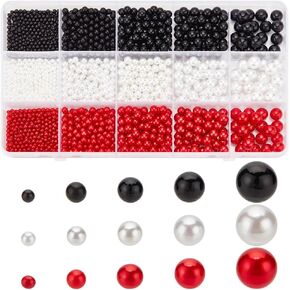 PH PandaHall 1860pcs 5 Sizes Vase Filler Pearls, Undrilled Acrylic Pearls 2.5/4/5/6/8mm Floating Beads No Hole for Vase Filler Makeup Brush Holder Party Decor, Black/White/Red