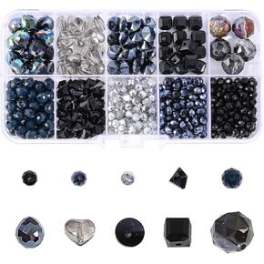530pcs Crystal Glass Beads for Jewelry Making -Clear Ab Color Faceted Crystal Beads with Charm Heart Crystal Beads for Bracelets Earrings Necklace DIY Craft Making Kit Or Home Ornaments (Black)