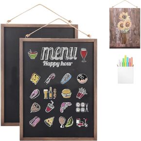 SELEAD 2-Pack Small Chalkboard Signs - 12"x16" Wall Hanging Real Wood Frame Chalk Board, Double Sided Erasable Message Menu Black Board + Rustic Sunflower Art Decor for Business, Home, Farmhouse