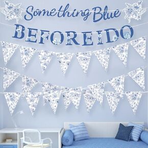 6 Pcs Something Blue Before I Do Bridal Shower Decorations Blue White Vintage Flower Banner Floral Party Favors for Bridal Shower Bachelorette Engagement Wedding Party Outdoor Decoration