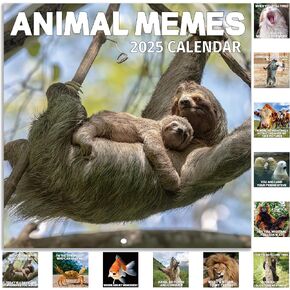 2025 Wall Calendar - Funny Calendar 2025 with Animal Memes, Jan. 2025 - Dec. 2025, 12" x 24" (Open), Calendar for Kids/Teen, Unruled Blocks, Thick Paper