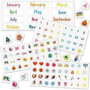 Colorful Calendar Magnets Set, Include Magnetic Numbers Month and Days Labels Fun and Reusable Holiday Icons to Organize Dry Erase Magnet Fridge Calendar