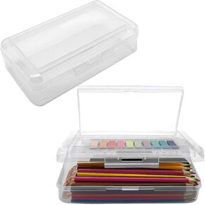 3 Pack Double Layer Large Capacity Plastic Translucent Pencil Boxes, Hard with Snap-Tight Lid, Stackable for Office School Supplies (Blue+Pink+Yellow)