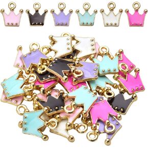 Aylifu 30pcs Gold Plated Enamel Crown Charms Pendants Lovely Multicolor for Bracelet Necklace Crafting Jewelry Making Decoration