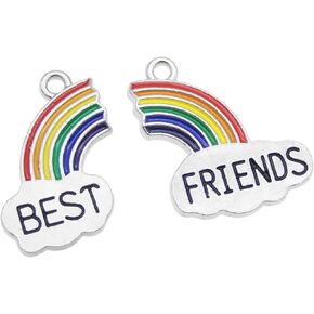 JJGQAZ 10 Pairs Mixed Rainbow BEST FRIENDS Enamel Silver Plated Charm Pendant for DIY Jewelry Making Necklace Bracelet Earring Jewelry Accessories Charms