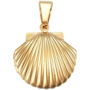 DanLingJewelry 5Pcs Stainless Steel Shell Locket Charms Golden Color Photo Frame Charms Memorial Collection Charms for Summer Jewelry Making