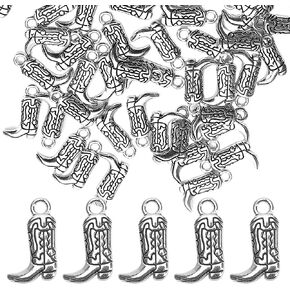 50PCS Cowboy Boot Charms, Double-Sided Western Antique Boot Charms Fit Bracelet Necklace Pendants for DIY Jewelry Making Crafting for Cowgirl Men (Silver Tone Color)