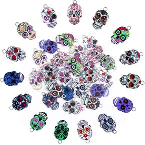 SnowTing25 Pieces Halloween Flower Skull Charms Enamel Skull Pendant Alloy Skull Halloween Charm for DIY Bracelet Earring Key Chains Necklace Making Accessories (Mixed Color)