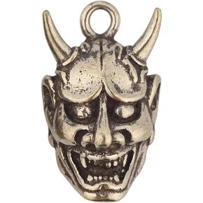 Brass Charm Evil Oni NOH Hannya Buddhist Mask Handmade Pendant (Gold)