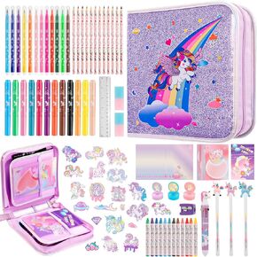 Nicpro 110PCS Unicorn Fruit Scented Washable Markers Set, Arts and Crafts Coloring Set for Kids with Pencil Case Coloring Book Stamps, Art Supplies Unicorn Birthday Gifts for Girls 4 5 6 7 8 Year Old