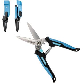 8" Scissors All Purpose, Heavy Duty, Multipurpose, for DIY Projects, Office, Production Lines, Pruning, with Protective Sheath and Magnetic Holder (Black/Orange)