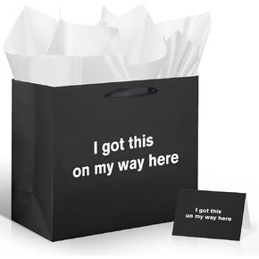 Funny Gift Bag To Lower Your Expectations Black Gag Gift Bags with Tissue Paper and Greeting Card Inappropriate Snarky Funny Birthday Gift Wrapping Paper for Office Coworker Best Friend Men Women