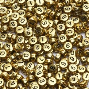 DAHI 800pcs Number Beads Gold Round Acrylic 0-9 Number Beads Arabic Number Beads Loose Beads for DIY Jewelry Making Bracelets Necklaces Keychains Handmade (Gold)