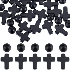 Sunnyclue 1 Box 160pcs Bay Cross Beads 8mm Round Rould Spacer Beads Bulk 16x12mm mini mini minhetic turnthetic stone cross cross easter easter crucifix for Jewelry Making Residude Supplies