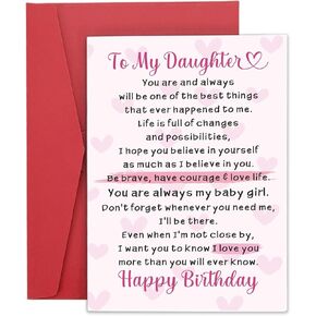 Daughter Birthday Card - Daughter Gifts from Mom Birthday Card for Daughter To My daughter Gift 16th 18th Birthday Gifts for Daughter Adult Stepdaughter Christmas Valentines Gifts for Daughter