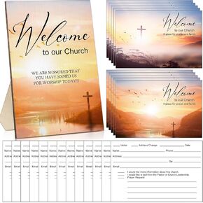 Kosiz 101 Pcs Visitor Cards - Welcome to Our Church Wooden Sign, Prayer & Connection Cards