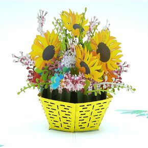 brand paper card, pops up with sunflower basket image. The outer part is made of yellow cardboard, size: (6x6) in.