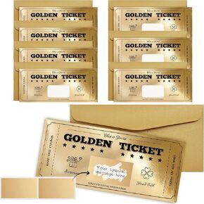 Golden Ticket with Lucky Coin, Scratch Card with Envelope, Surprise Gift Reveal Scratch Off Ticket Card as Birthday Card Wedding Card Concert Ticket Cinema Voucher Raffle Gift Card for Kids Women Men