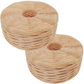 KEILEOHO 2 Rolls 500 Yards Each Raffia Ribbon Natural Cellulose Paper Twine Light Brown Biodegradable Raffia Grass Yarn for Gift Wrapping, Festival Decoration, Craft, ect