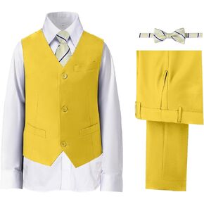 Boys' Suits Formal Slim Fit Tuxedo Boys Vest and Pants Set for Teens Dress Clothes Wedding Outfit with Tie and Bow Tie