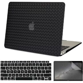 Compatible with 2023 2024 MacBook Air 15 Inch Case with Touch ID, Model A3114 M3 A2941 M2 Chip, Smooth Classic Braided Leather Hard Shell Case with Keyboard Cover & Screen Protector, White
