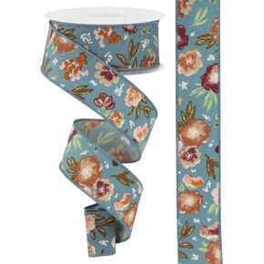 Spring Soft Florals Wired Edge Ribbon - 1.5" x 10 Yards (White, Pastel Multi)