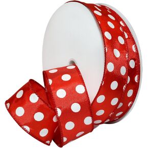 Morex Ribbon Wired Holiday Dots Polyester Ribbon, 1-1/2"/50 yd, Red/White