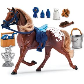 Sunny Days Entertainment Appaloosa Horse with Moveable Head, Realistic Sound and 14 Grooming Accessories - Blue Ribbon Champions Deluxe Toy Horses