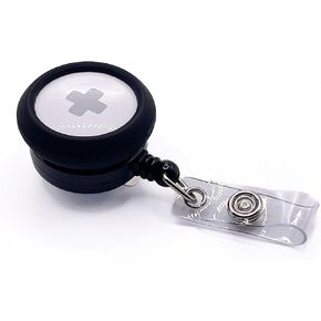 ID Badge Reel with AirTag Holder – Apple AirTag Compatible ID Badge Tracker for Safety – Pocket Clip Secure Design – Stylish Clip on ID Badge Holder Clothing Accessory (Pocket Clip)