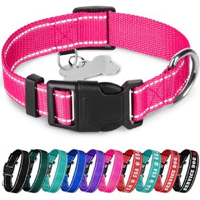 TECEUM Reflective Pet Collar – Hot Pink – M – Basic Nylon Dog Collar – Quick Release Buckle – Fits Small, Medium and Large Dogs, Puppies, Cats – ESA & Service Dog Options