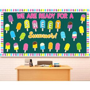 Ice Cream Bulletin Board Sweet Summer Classroom Decorations Ice Lolly Decors Colorful Popsicle Cutouts for Students School kindergarten Office Back to School Wall Party Supplies