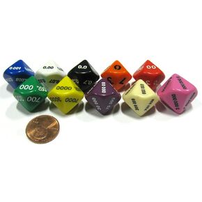 Koplow Games Set of 10 Place Value D10 Dice - Number Die for Counting 0.000 to 9,999,999