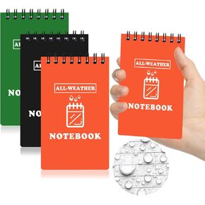 Waterproof Notebook, 3" x 5" All Weather Pocket Notepad, Small Top Spiral Memo Notebook with 80 Waterproof Lined Pages for Outdoor Activities Home Office College School (Black+Green+Orange - 3 Pack) in Kuwait