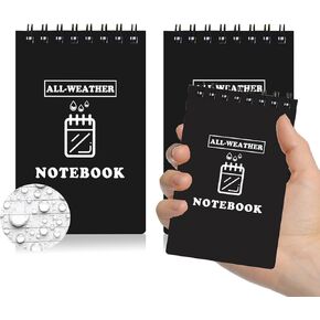 Waterproof Notebook, 3" x 5" All Weather Pocket Notepad, Small Top Spiral Memo Notebook with 80 Waterproof Lined Pages for Outdoor Activities Home Office College School (Black+Green+Orange - 3 Pack)