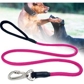 Dog Leash Large Dogs - 5FT Heavy Duty 1/2 inch Thick Nylon Rope Training Leashes, Durable Carabiner Sturdy Clip, Good Choice for Strong Breed Dogs, Pink