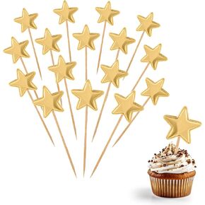 50 Pcs Gold Star Cupcake Toppers,Stars for Cake Decorating Star Cake Toppers Cupcake Sticks for Toppers Cake Stars Decorations for Wedding Engagement Bridal Shower Birthday Party