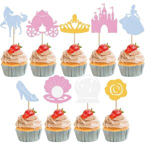 36 counts Glittery Princess Cupcake Toppers Birthday Cake Decorations, Princess Themed Cake Topper Decor Birthday Party Decoration Supplies