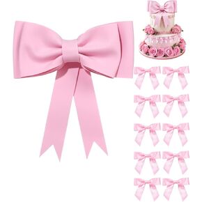 1Pcs Oversized Pink Bow Cake Topper 10Pcs Small Pink Bows for Cake Decorating EVA Bow Princess Cake Topper pink Bow Birthday Decorations for Women Girls Birthday Wedding Party Cake Decoration