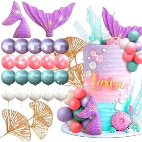 LaVenty Purple Mermaid Tail Cake Topper Under the Sea Cake Decoration Balls Cake Topper Mermaid Tail Cake Topper Mermaid Party Supplies