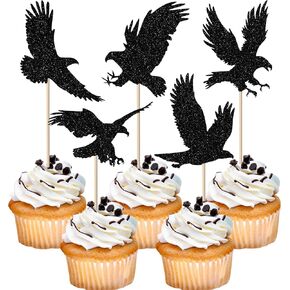 RSSTARXI 36 Pack Bald Eagle Cupcake Topcake Topers Animal Bald Eagle Birthday Cupcake تختار زخارف الحفلات النسر لموضوع نسر استحمام طفل عيد ميلاد اللوازم