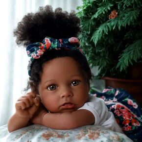 BABESIDE Reborn Baby Dolls Black Girl, 20 Inch Realistic Black Baby Newborn African American Real Life Girl Dolls Soft Vinyl and Cloth Body with Feeding Kit Gift Box for Kids Age 3+