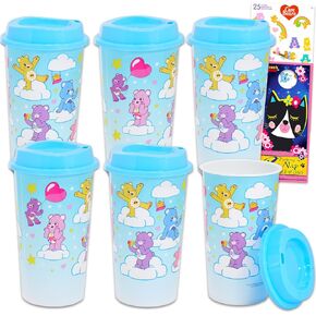Care Bears Travel Cup Set - Bundle with 6 Care Bears Tumblers with Lids Plus Stickers and More | Travel Mugs for Girls, Teens, Adults