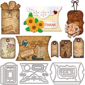 GLOBLELAND Pillow Box Cutting Dies Stamp Cut Dies Bookmark Die Cuts Label Cutting Die for Scrapbooking Card Making Journal Embossing Paper Craft Decor