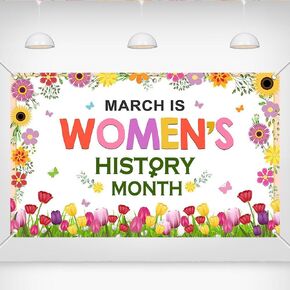 Women’s History Month Banner 70.8x43.3 Inch Polyester Colorful Floral Design for March Celebrations, Schools, Offices, Events, Community Gatherings, and Wall Decorations
