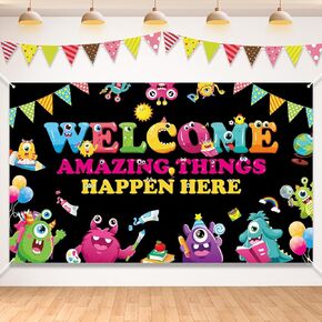 Back to School Backdrop Welcome Banner for First Day of School Bulletin Board Wall Decor for Kindergarten Pre-school Primary School Large Motivational Posters for Classroom Decoration