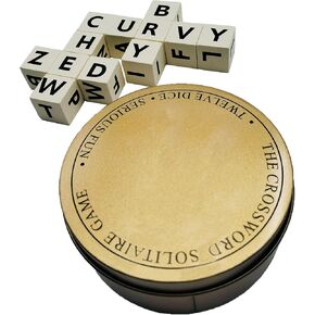 Qless Crossword Solitaire Game Word Dice Twelve Letters with Case for Travel and Cumping (Silver)