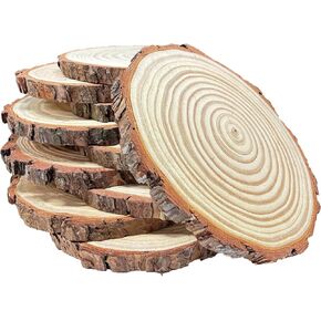 10 Pcs 8-9 Inch Unfinished Wood Slices for Centerpieces,Natural Wood Rounds for Crafts Rustic Wedding and Table Decorations,Wooden Discs with Tree Bark,Ideal for Crafts,Painting,and Holiday Decor