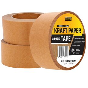 Lockport Eco Friendly Brown Packing Tape for Shipping, Craft and Masking - 2Inch x 50Yard, 3 Rolls of Brown Kraft Paper Shipping Tape- Biodegradable Waterproof