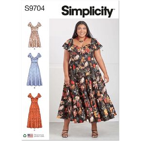 Simplicity Misses' V-Neck Dresses Sewing Pattern Kit, Code S9704, Sizes 20W-22W-24W-26W-28W, Multicolor
