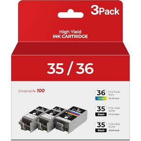 PGI-35 CLI-36 Ink Cartridges PIXMA TR150 iP110 iP100 Ink for Canon 35 36 Ink Cartridges Compatible for Canon PIXMA TR150 iP110 iP100 TR152 mini260 mini320 ip 110 100 TR 150 Printers (2 Black, 1 Color)